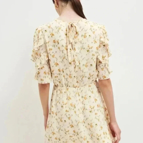 NWT Reformation Malachi Floral Ruffle Mini Dress in Cream Yellow Julius Size 6 - Picture 6 of 13